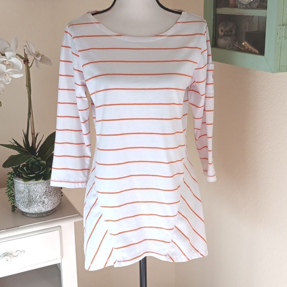 Linea Leisure White and Orange Top. Versatile. Beachy. Poolside